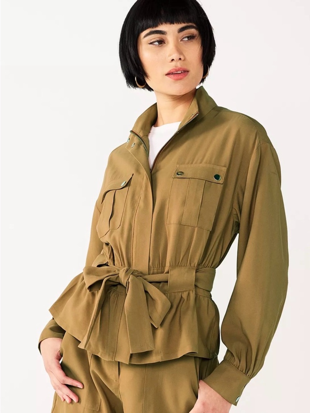Nine West Olive Tie-Waist Utility Jacket